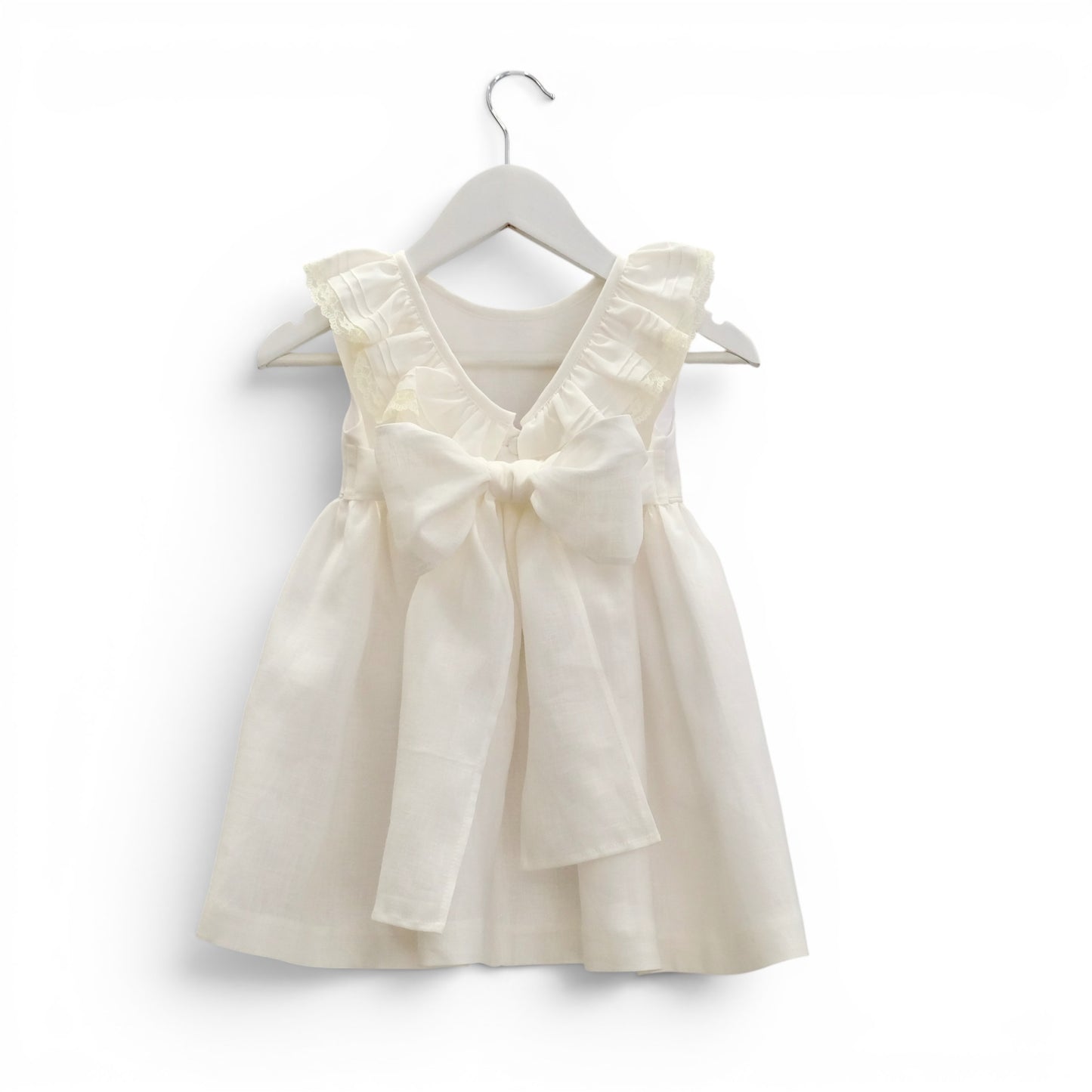 Vestido linho pérola folho renda