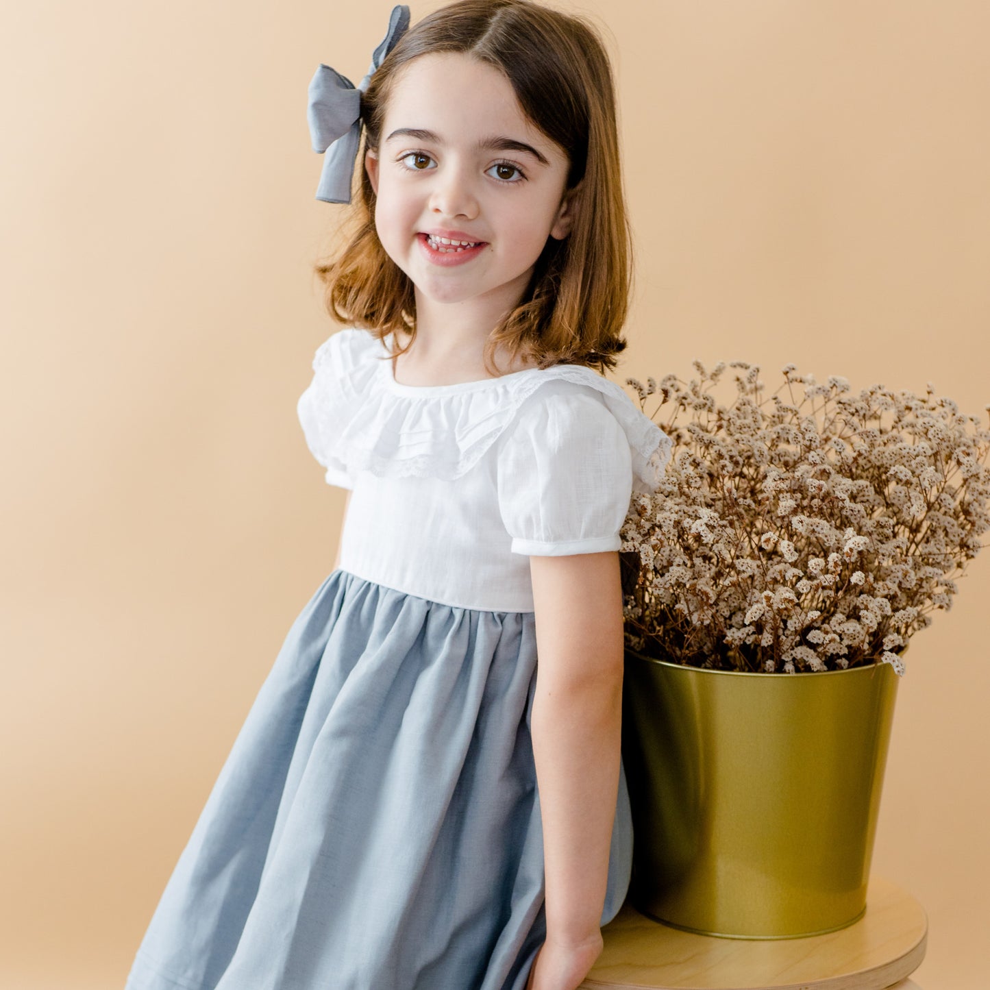 Vestido bico linho manga balão