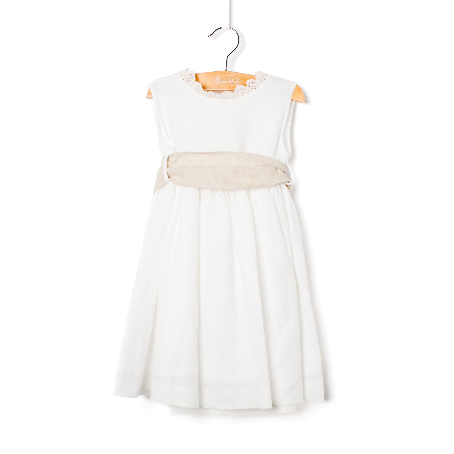 Vestido linho pérola bordado inglês