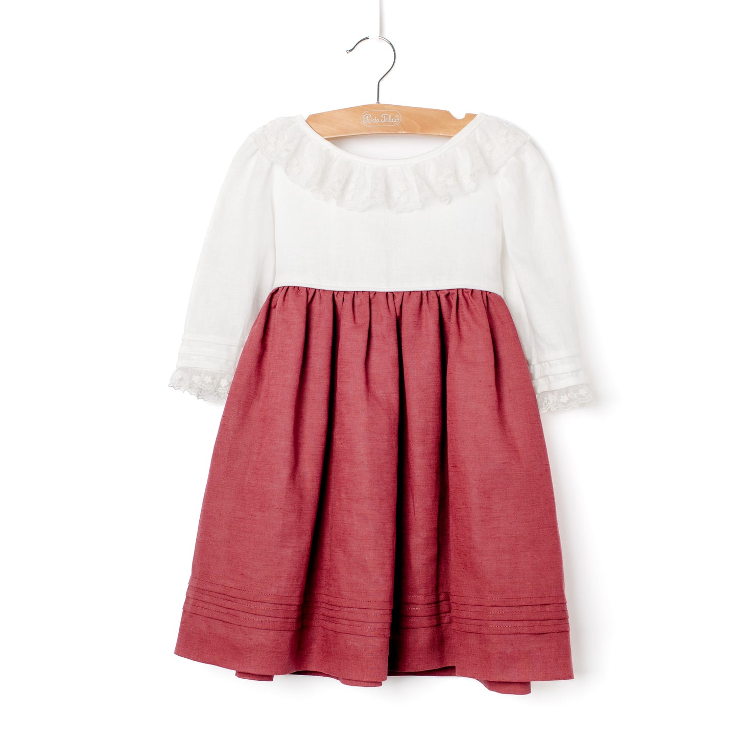 Vestido linho bico manga