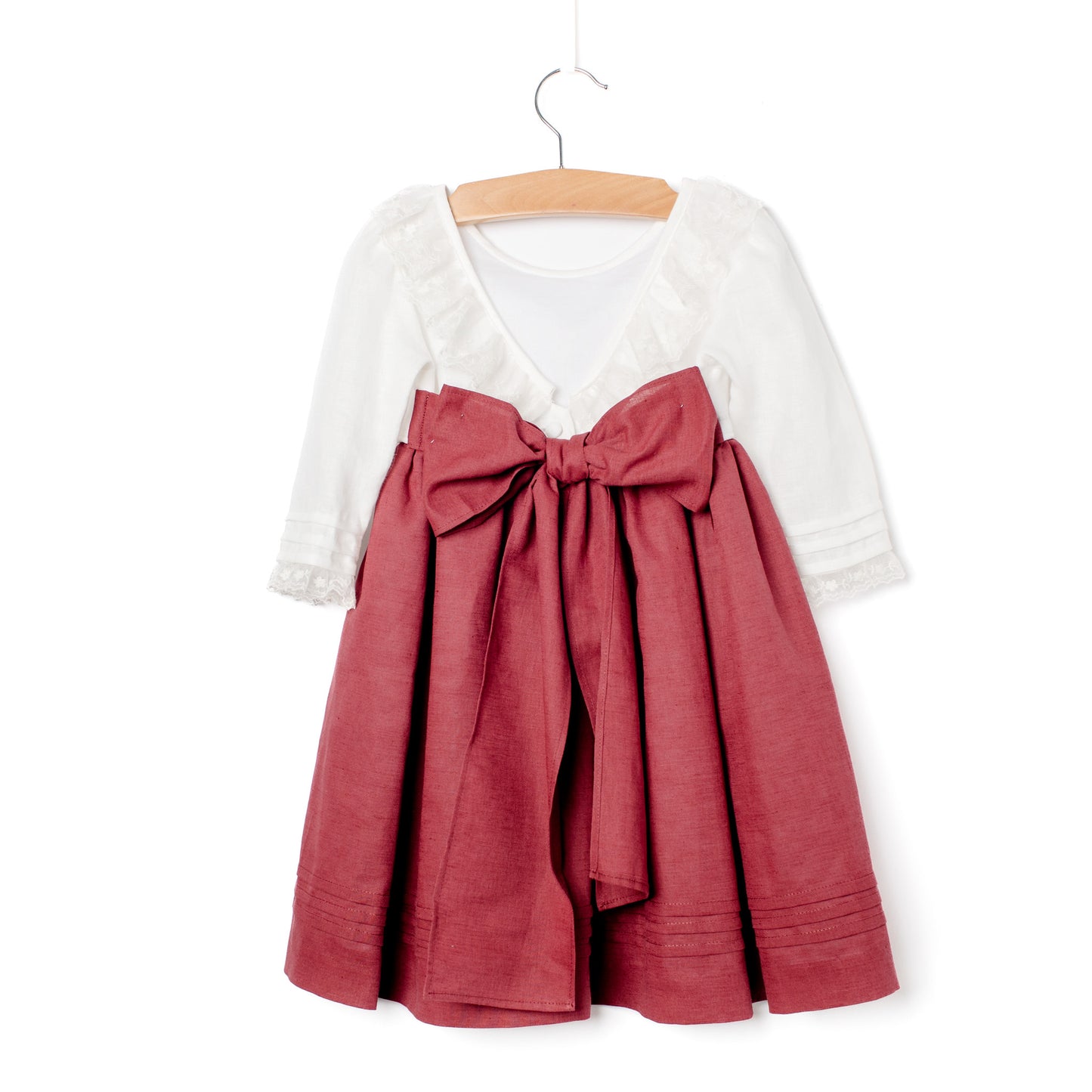 Vestido linho bico manga