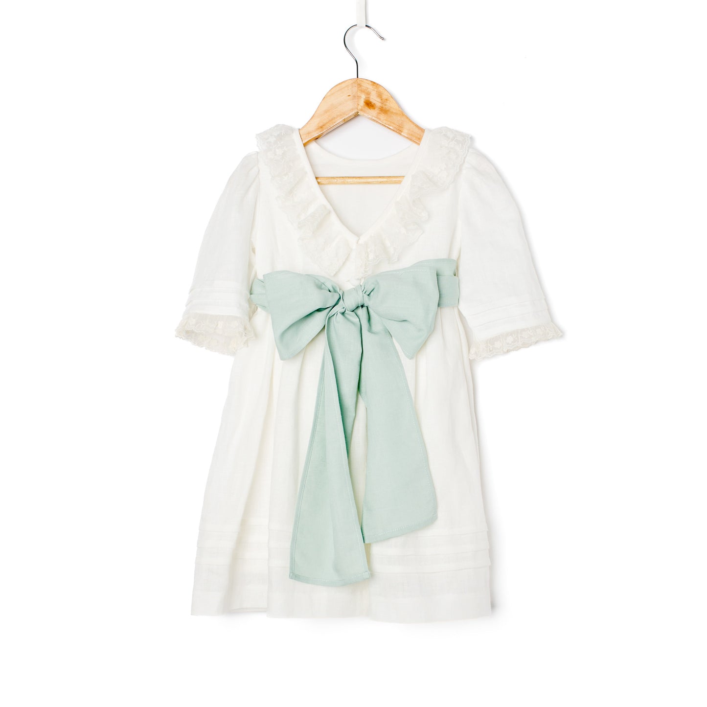 Vestido bico renda linho pérola