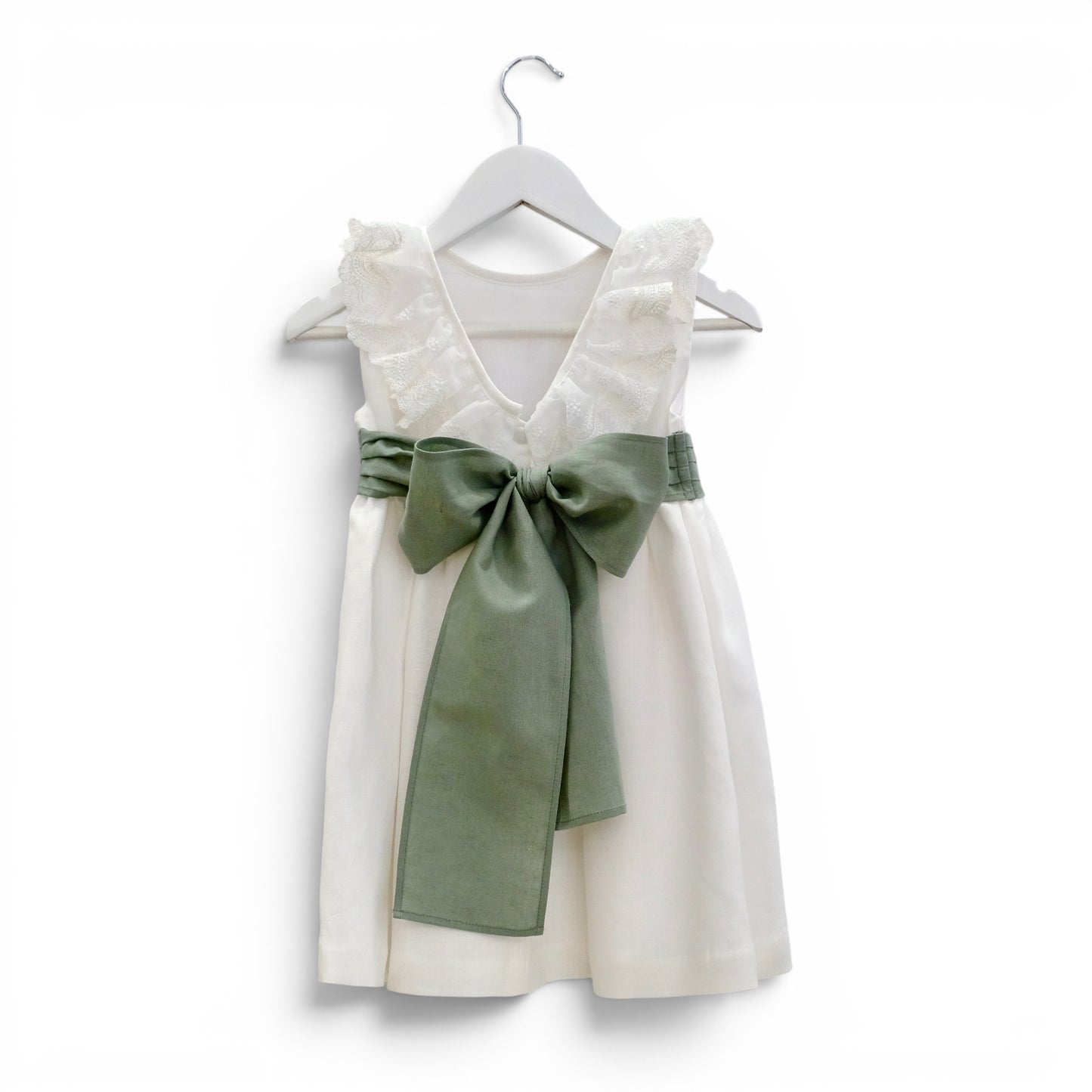 Vestido linho pérola faixa drapeada