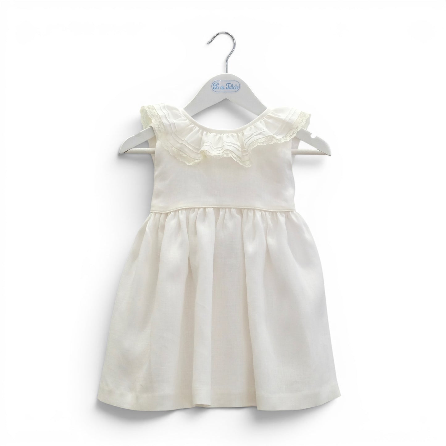 Vestido linho pérola folho renda