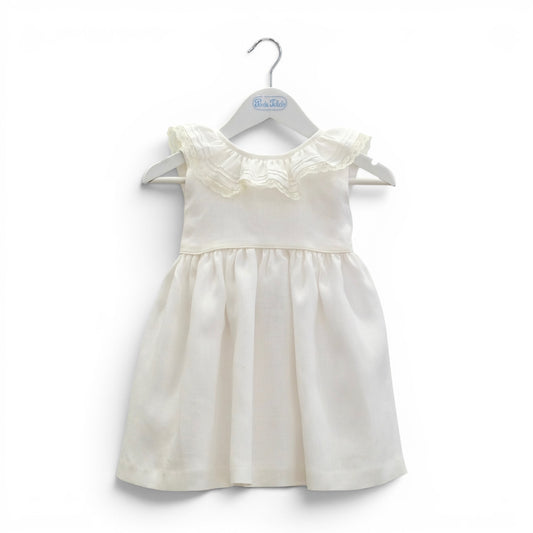 Vestido linho pérola folho renda