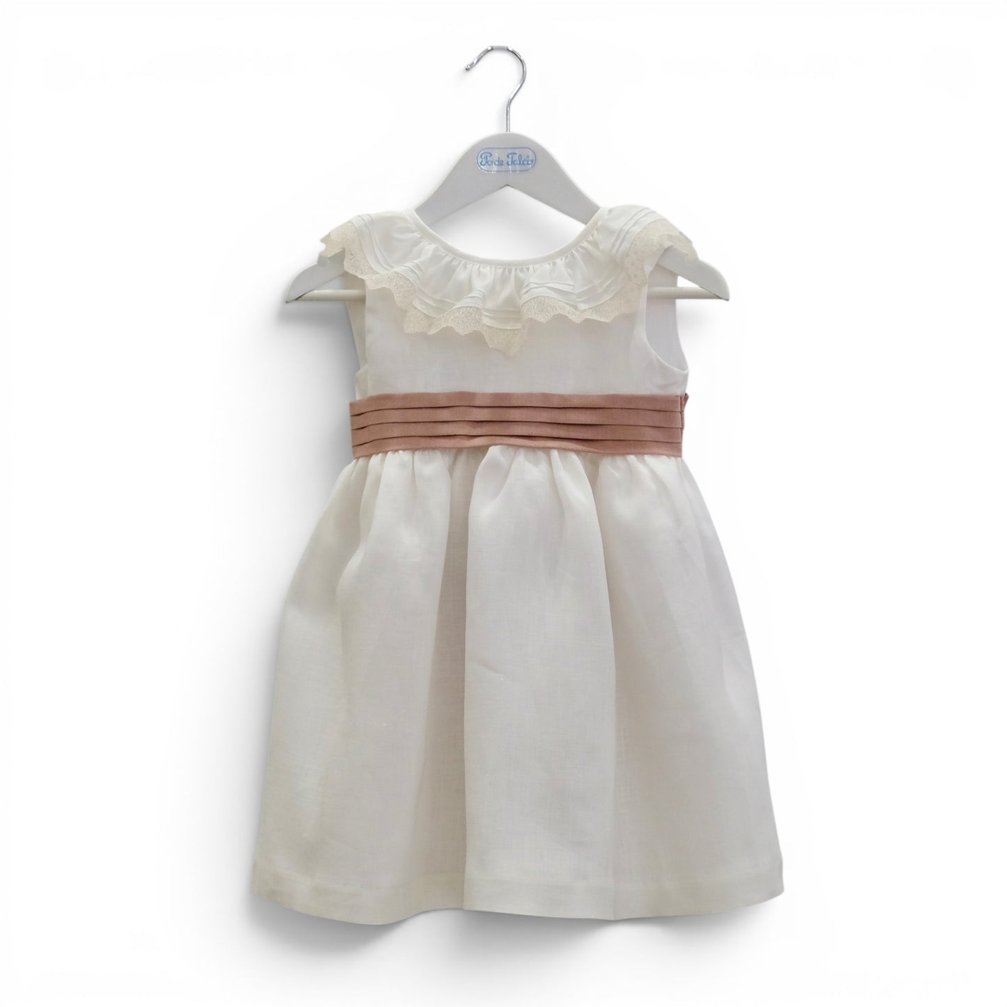 Vestido linho pérola faixa drapeada