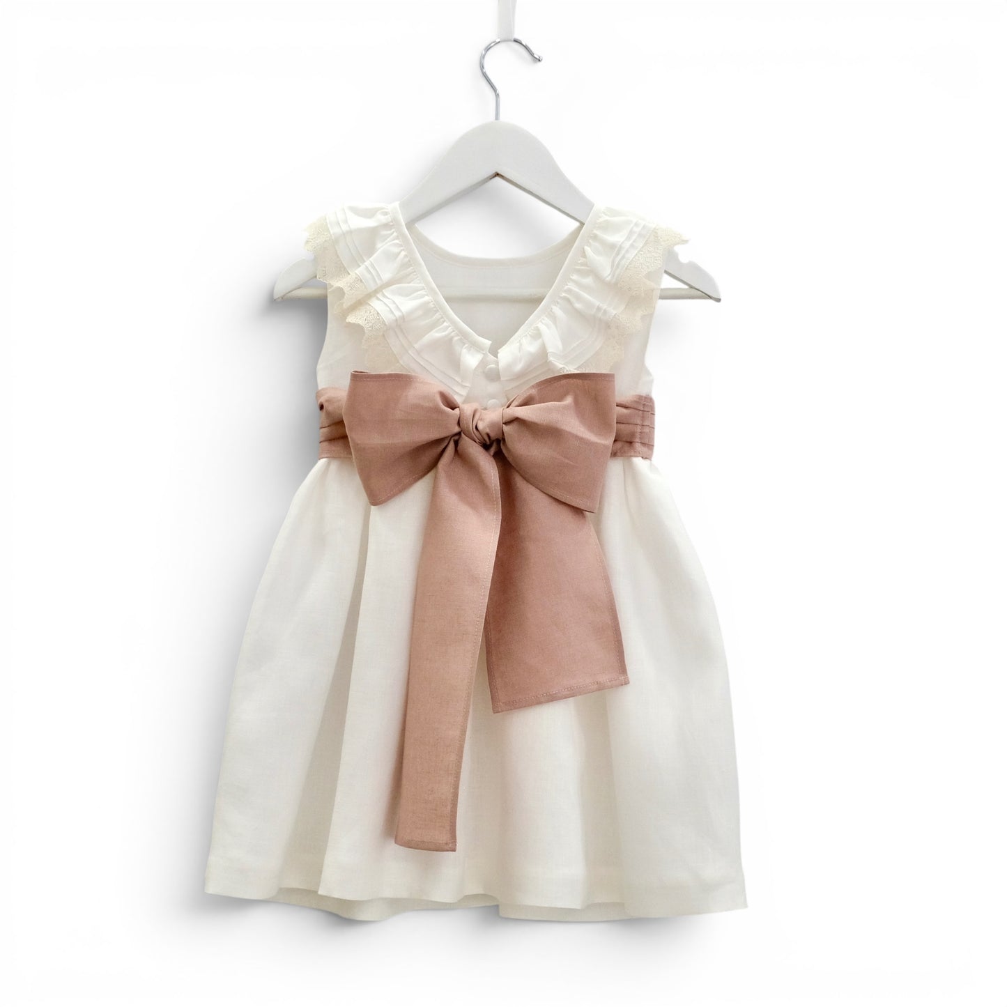 Vestido linho pérola faixa drapeada